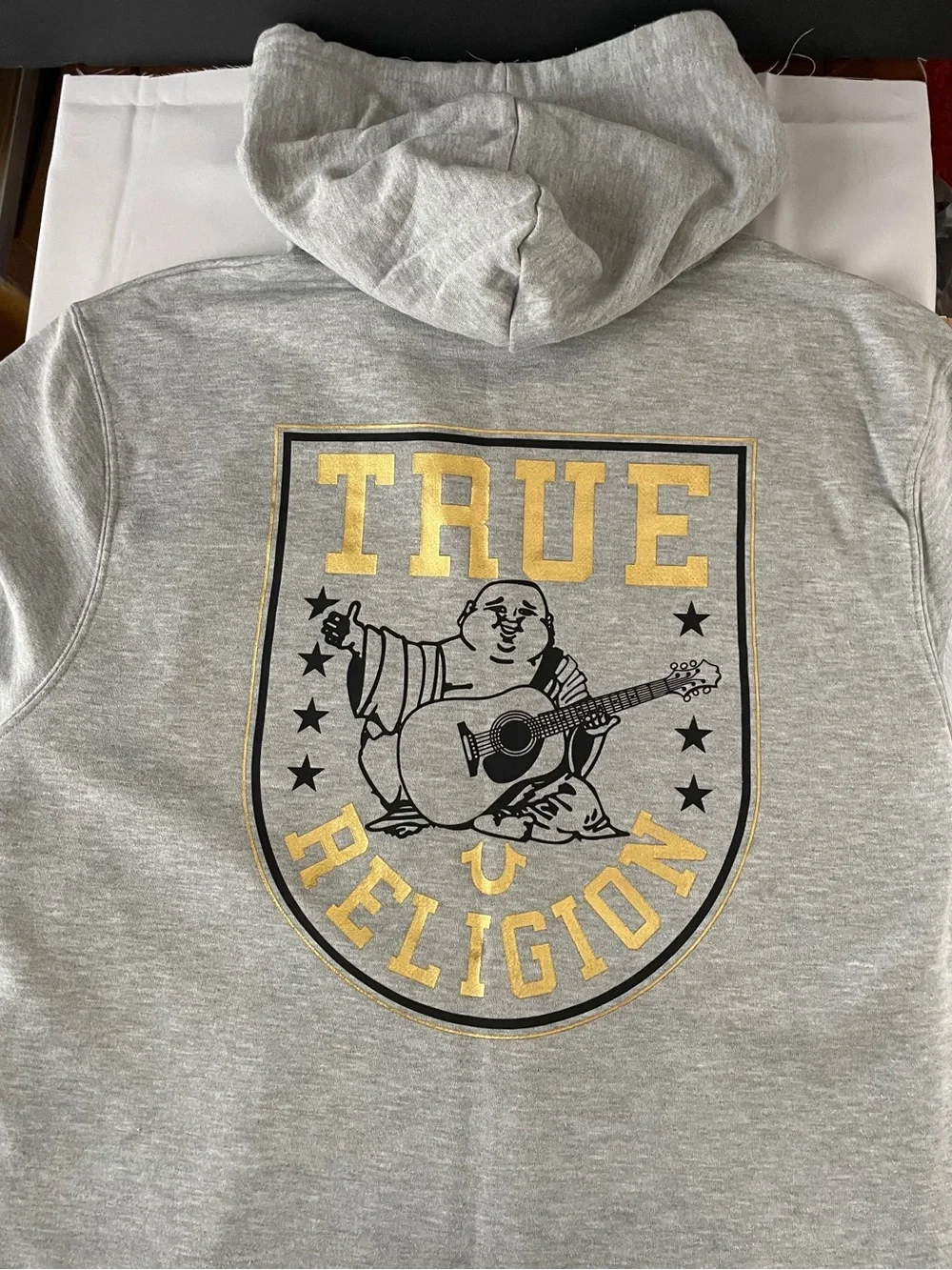 True Religion Men’s Light Gray Hoodie with Logo Graphic